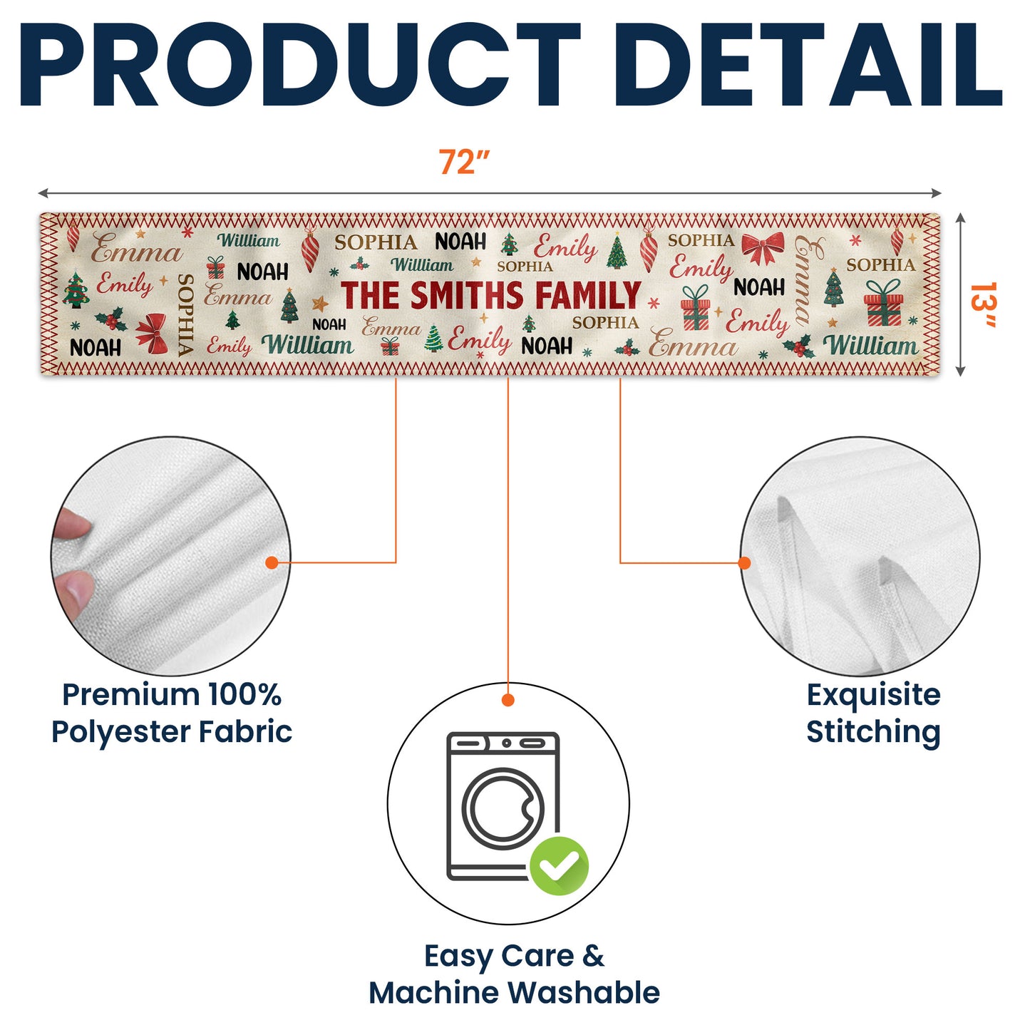 Family Name Word Christmas Theme - Personalized Table Runner