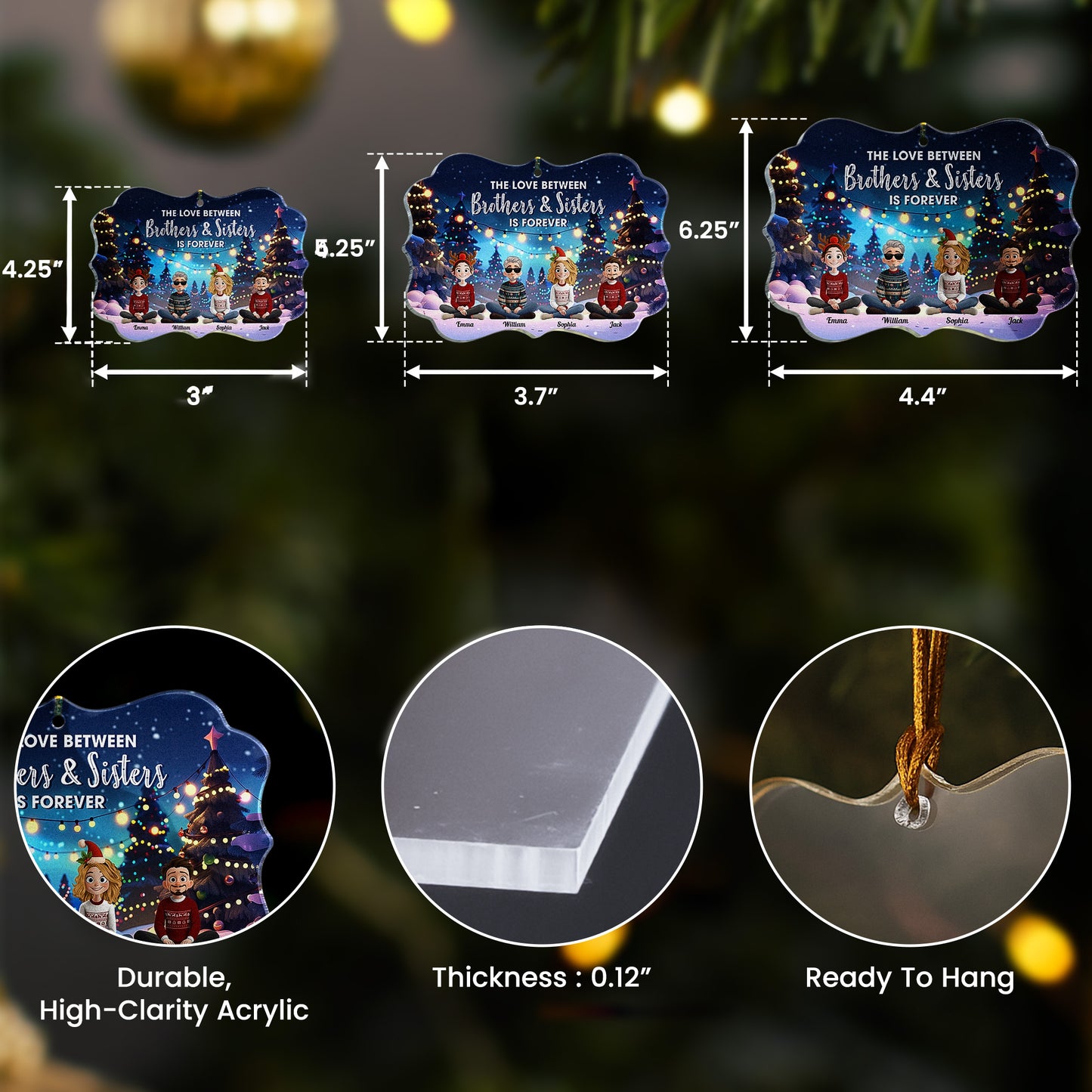 Family Never Apart In Heart Cartoon New Version - Personalized Acrylic Ornament