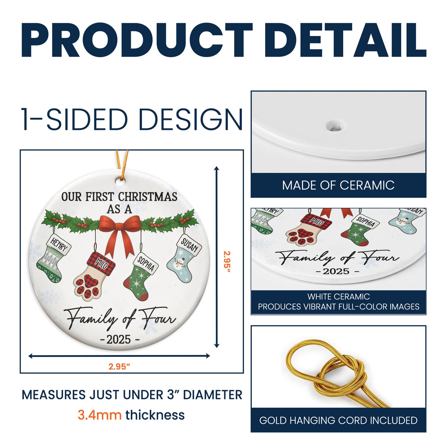 Family Of 4 - Family Stocking - Personalized Ceramic Ornament