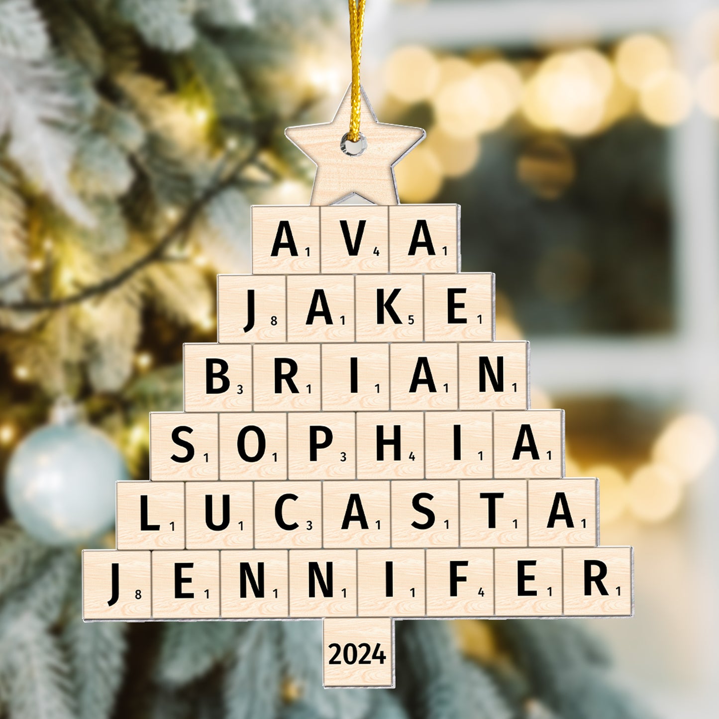 Christmas Family Name Tree Scrabble Style - Personalized Acrylic Ornament