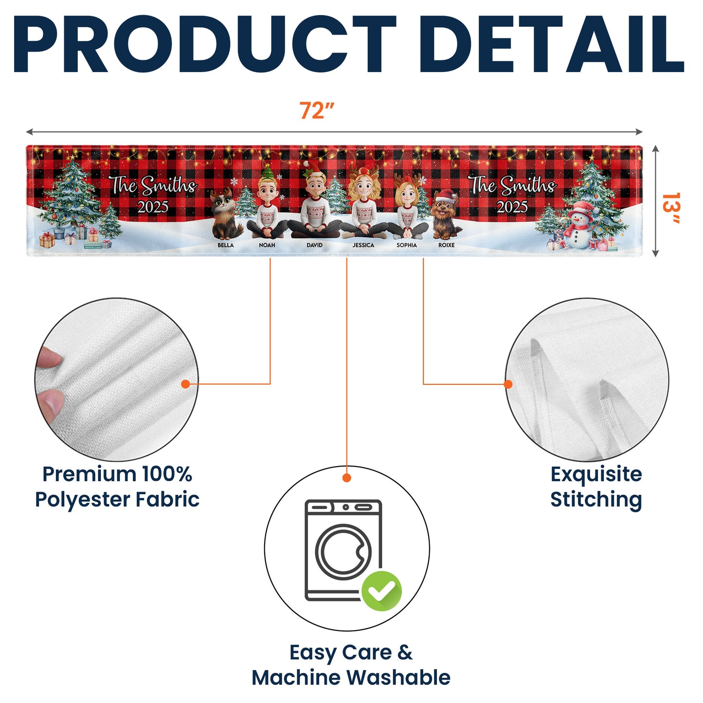 Family Sitting Festive Plant Buffalo Plaid - Personalized Table Runner