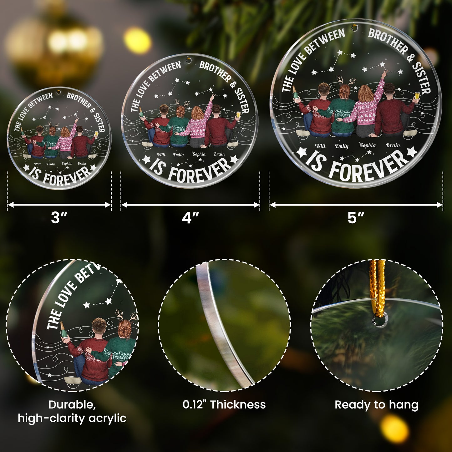 Family, Brothers & Sisters Forever Linked Together - Personalized Acrylic Ornament