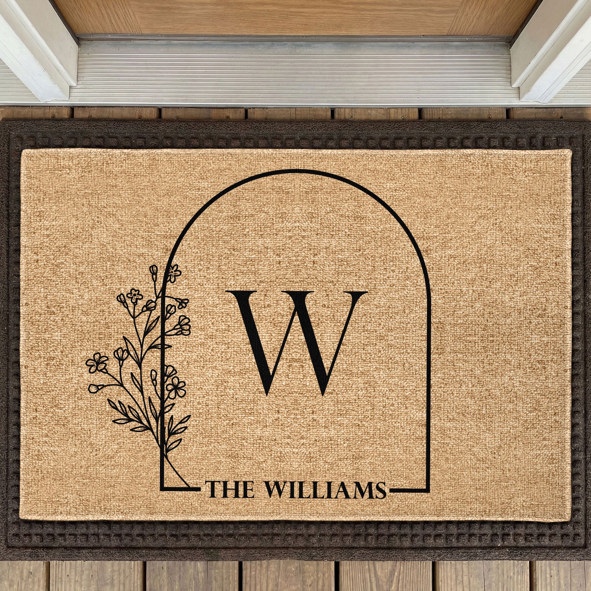 Family Name With Floral - Personalized Doormat – Macorner