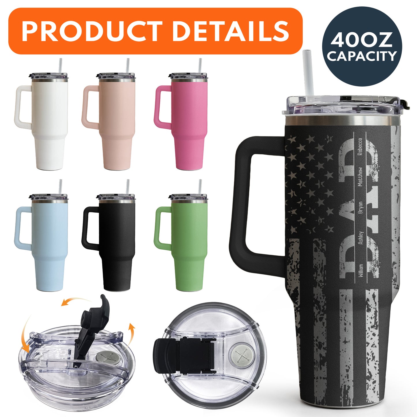 Christmas Gift For Dad, Grandpa, Papa - Custom Kids' Names - Personalized 40oz Tumbler