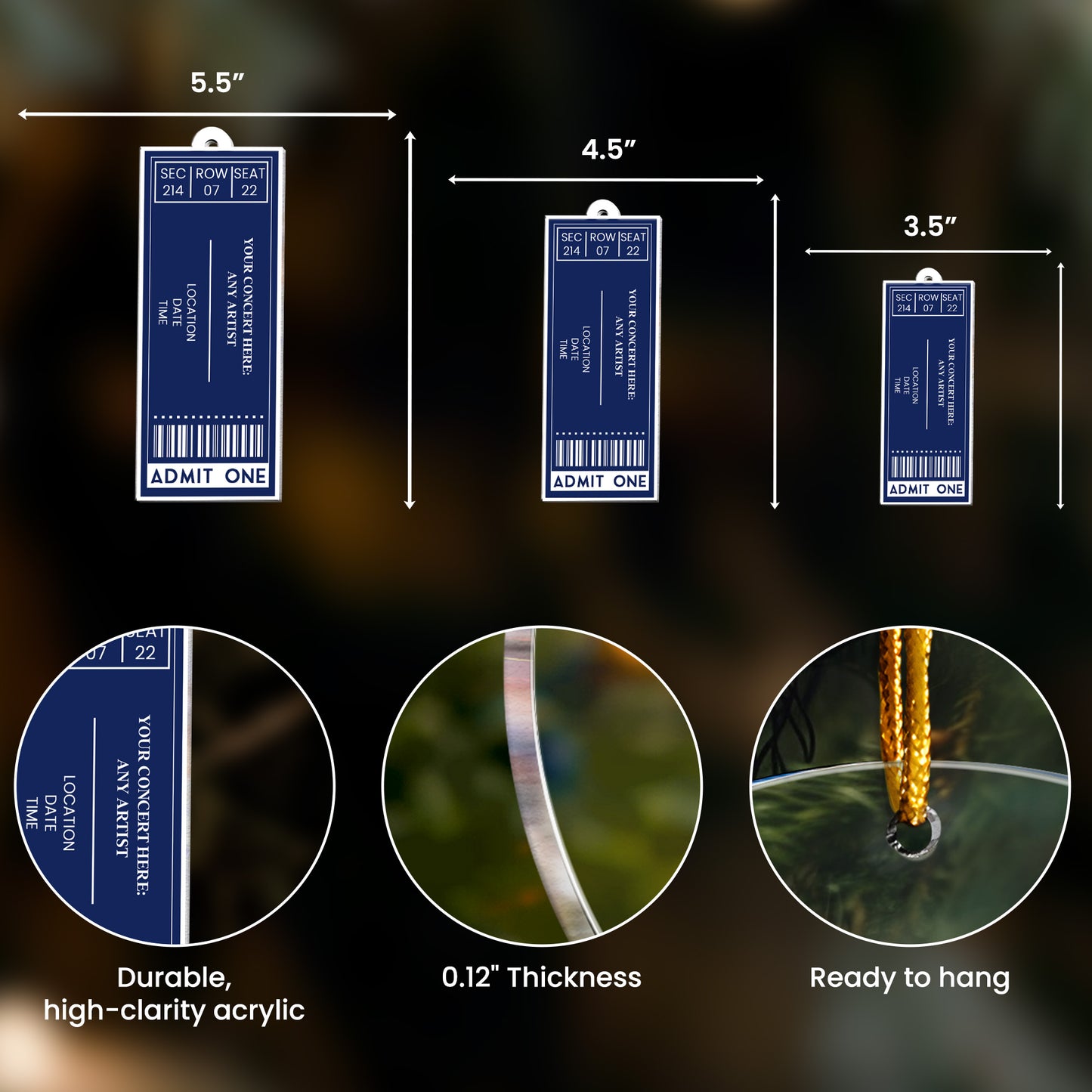 Favorite Concert Ticket Music Lovers Gifts, For Daughters, Friends - Personalized Acrylic Ornament