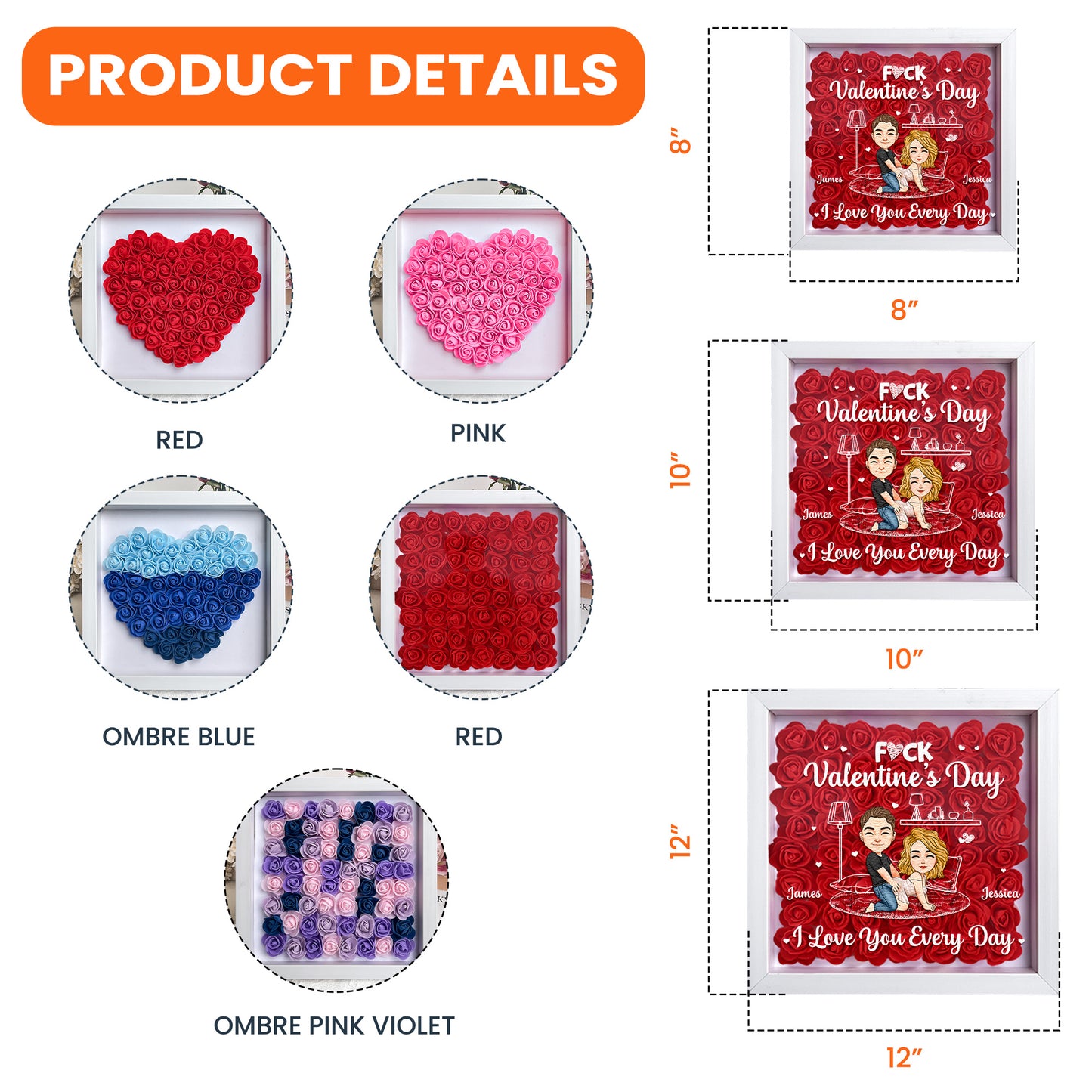 F*ck Valentine's Day I Love You Every Day Naughty Couple - Personalized Flower Shadow Box With LED Light