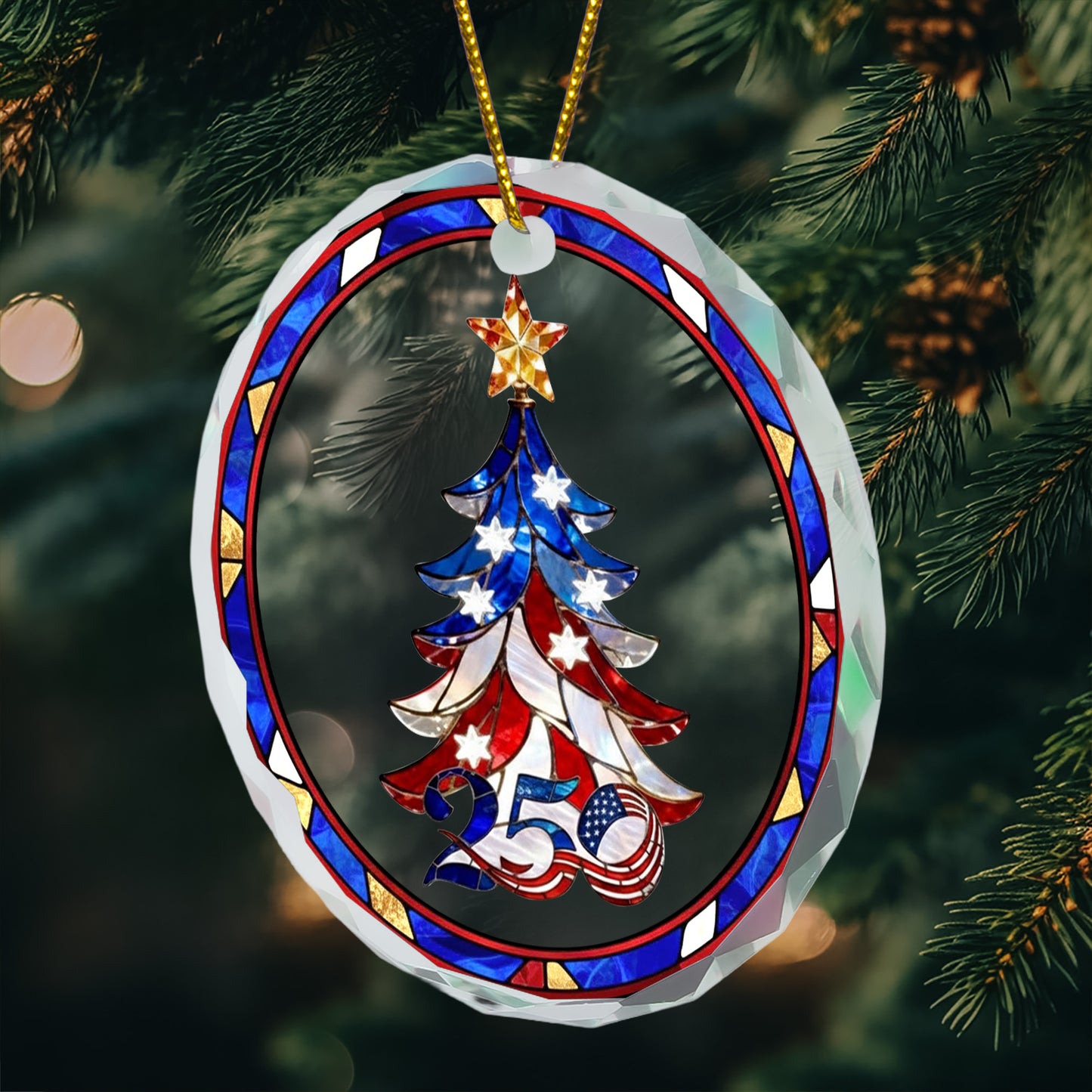 Festive Christmas Tree Usa 250Th Anniversary - Glass Ornament