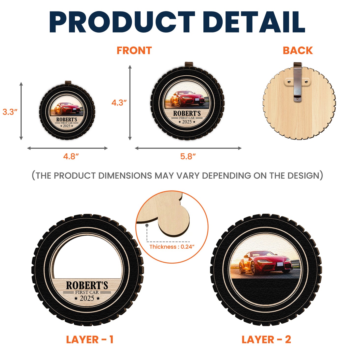 First Car Gift For Men Women New Driver - Personalized Wooden Photo Car Visor Clip