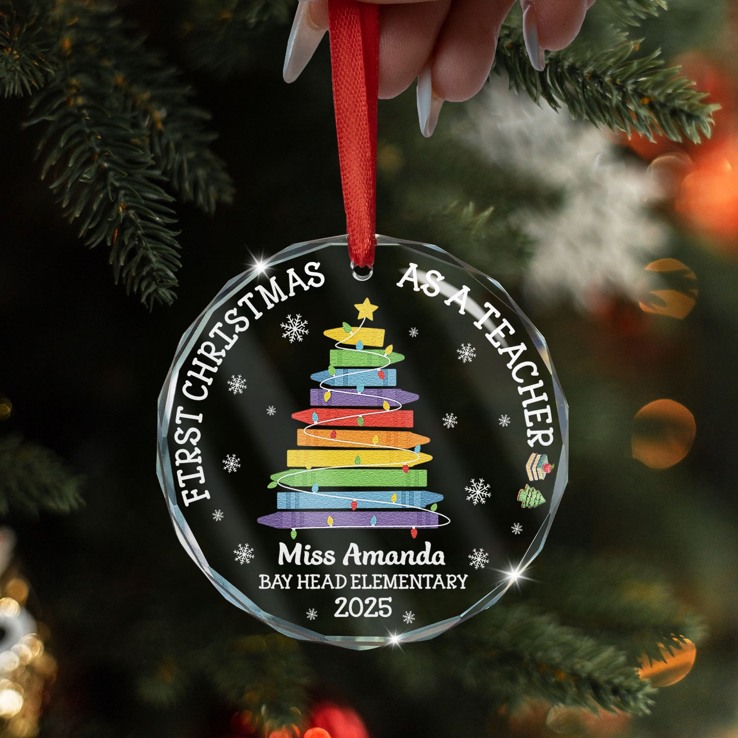 First Christmas As A Teacher - Personalized Glass Ornament