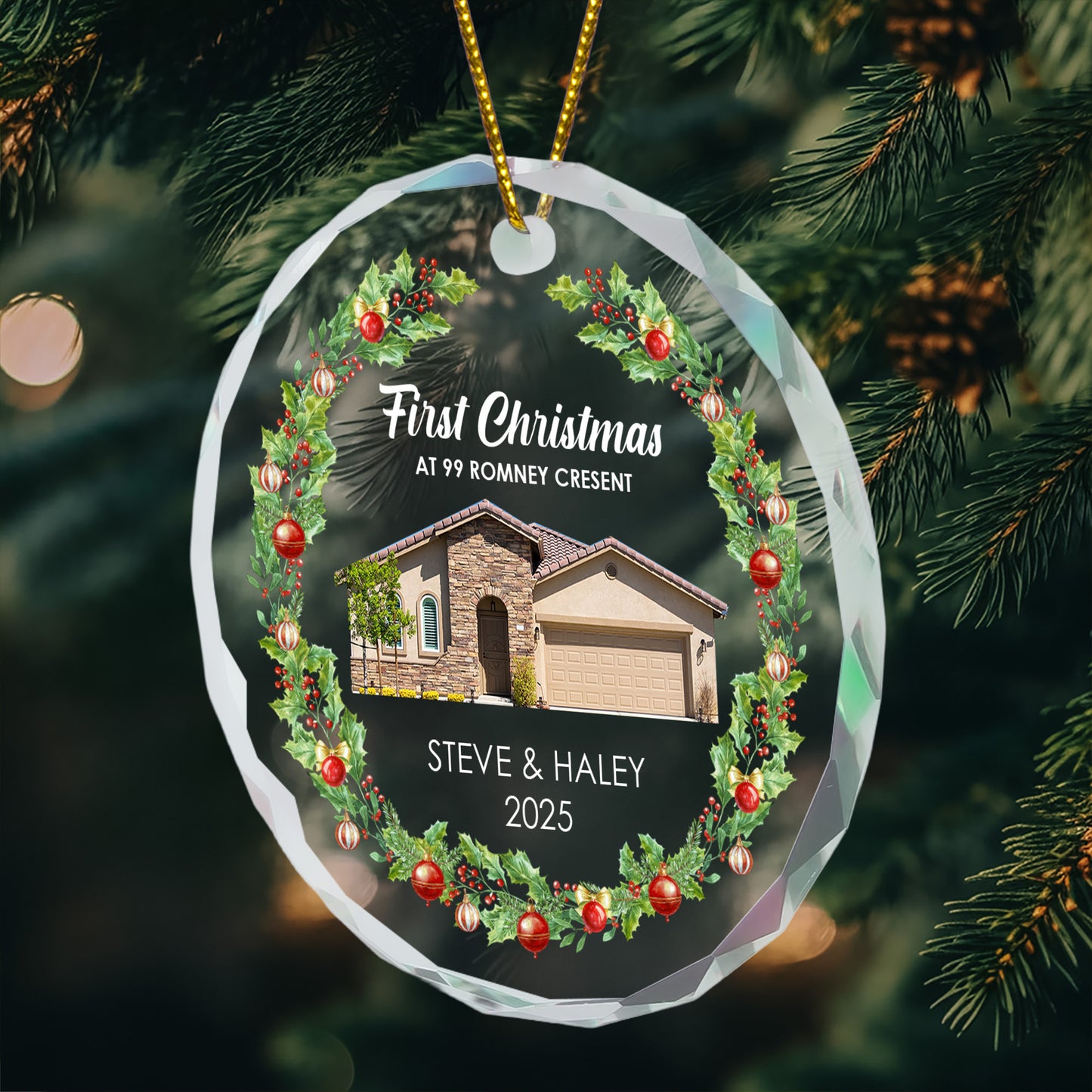First Christmas At New House - Personalized Glass Photo Ornament