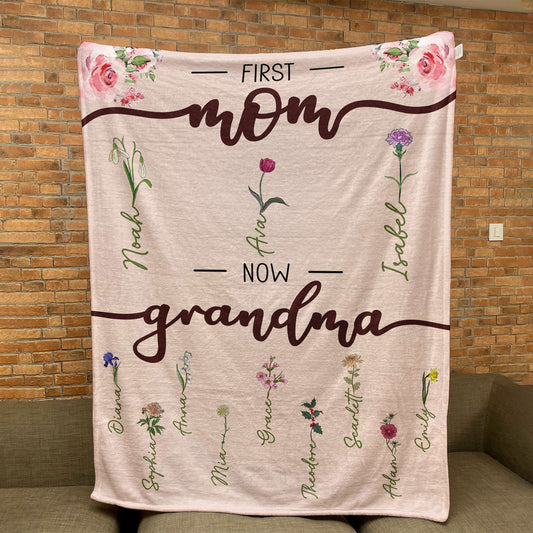 First Mom Now Grandma - Personalized Blanket
