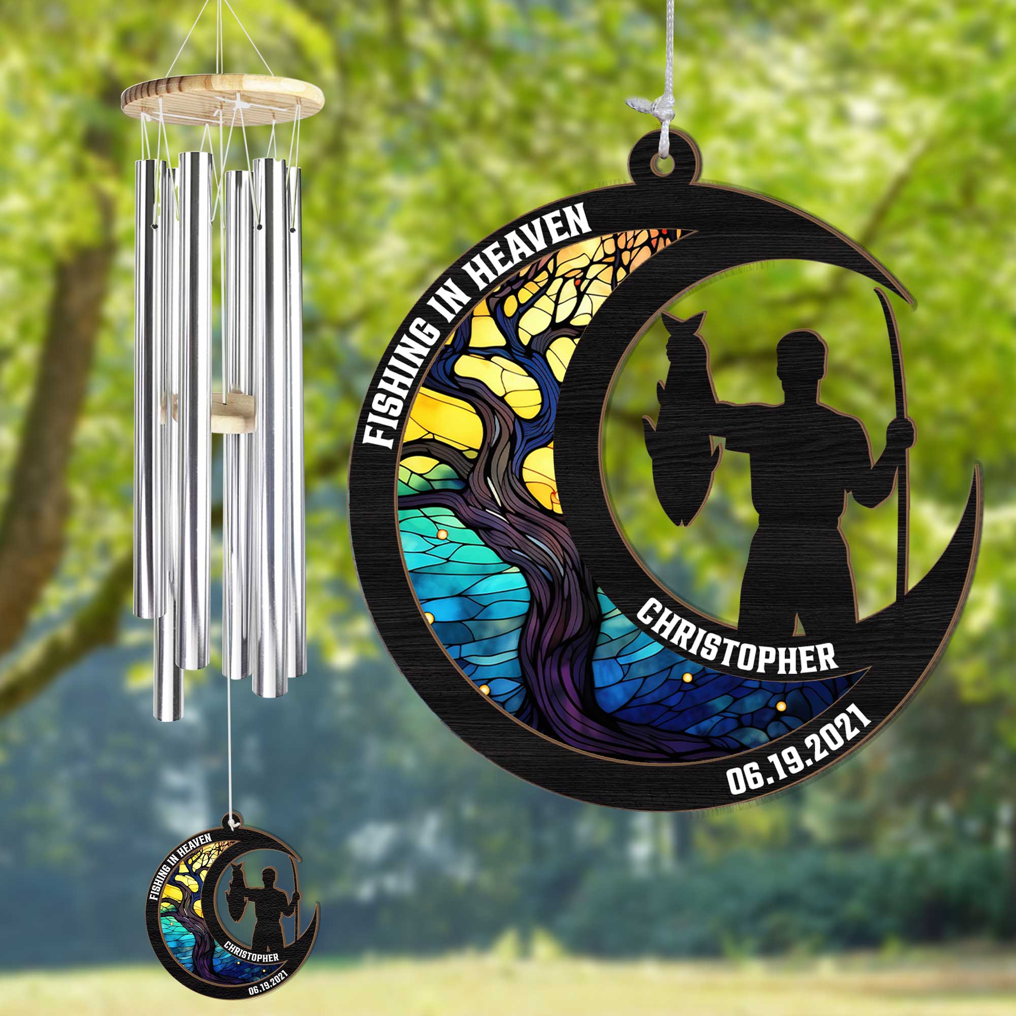 Fishing In Heaven - Limited Version - Personalized Suncatcher Wind Chimes