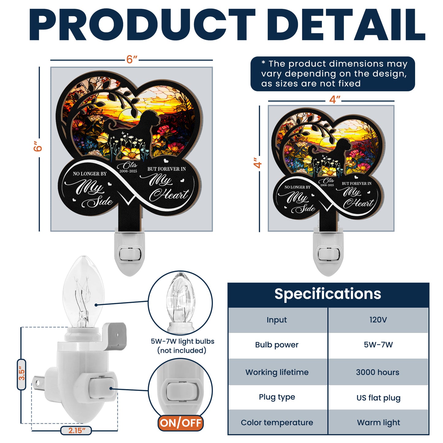 Forever In My Heart Dog Loss - Personalized Wood And Acrylic Night Light