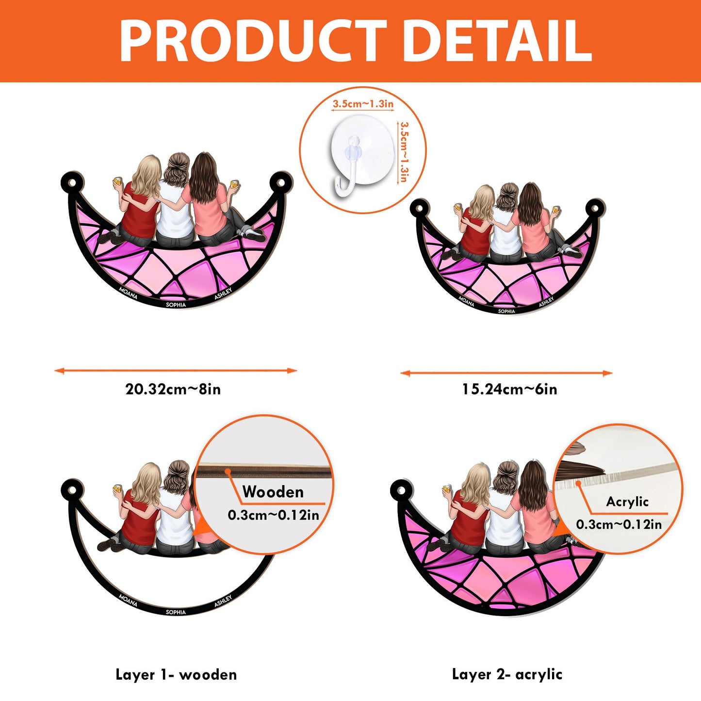 Friends, Sisters Sitting On The Moon - Personalized Window Hanging Suncatcher Ornament - Gifts For Women - Christmas Gift For Friend