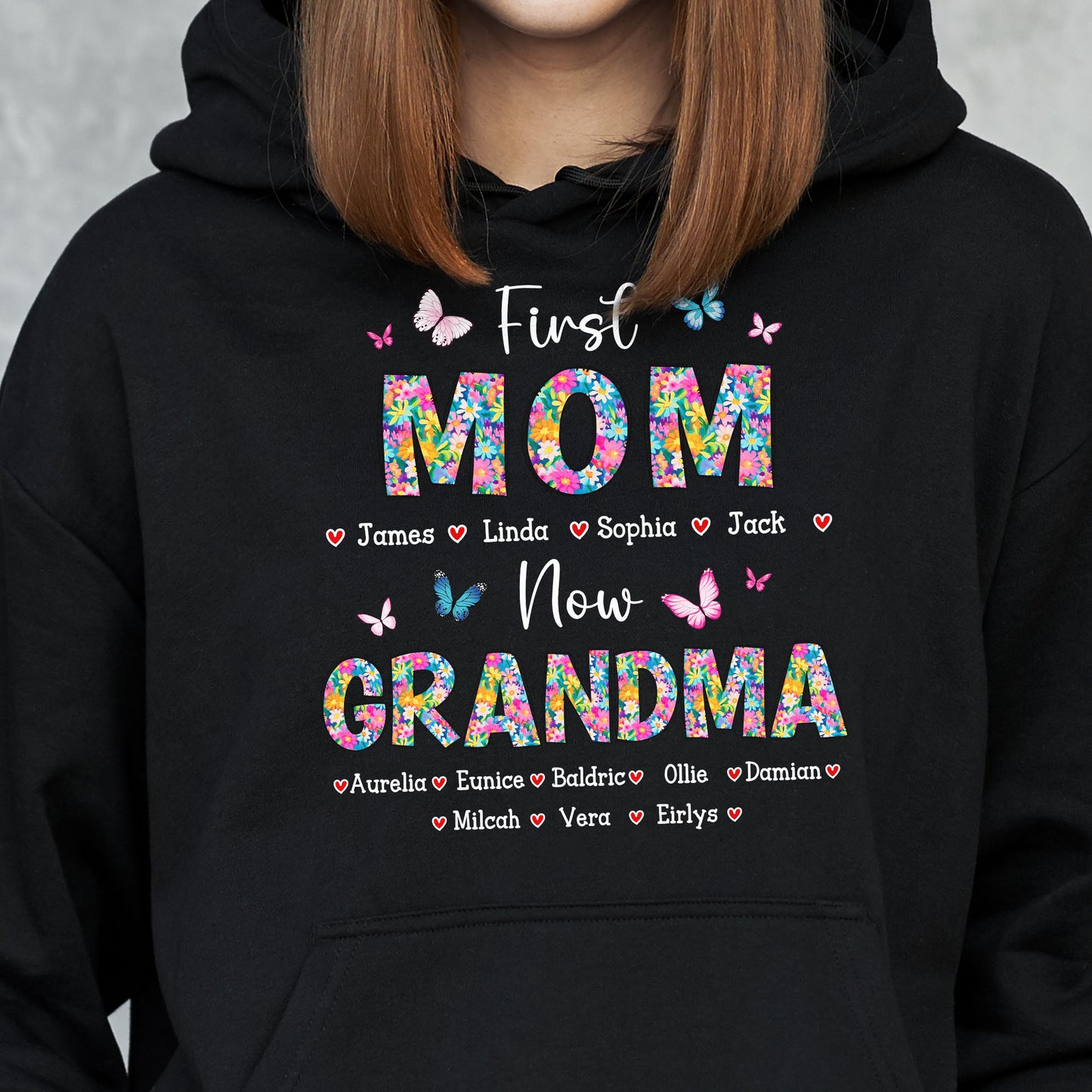 First Mom Now Grandma Floral - Personalized Shirt Christmas Gift For Mom - Christmas Gift For Mom - Christmas Gift For Grandma