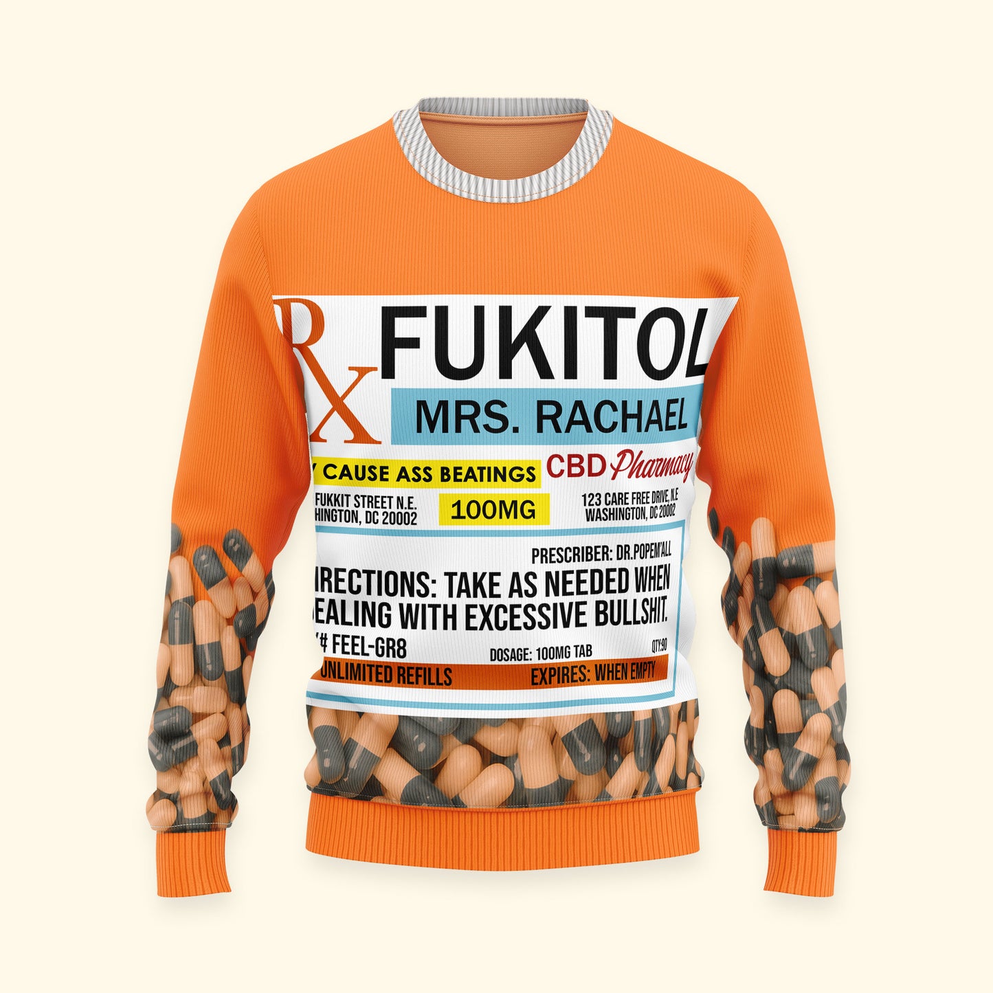 Fukitol Rx Prescription - Funny Gifts For Coworkers, Friends - Personalized Ugly Sweater