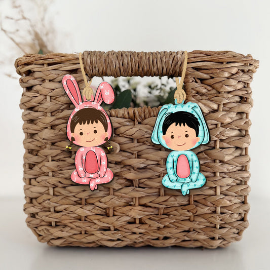 Funny Kid With An Easter Bunny Costume - Personalized Easter Basket Tags