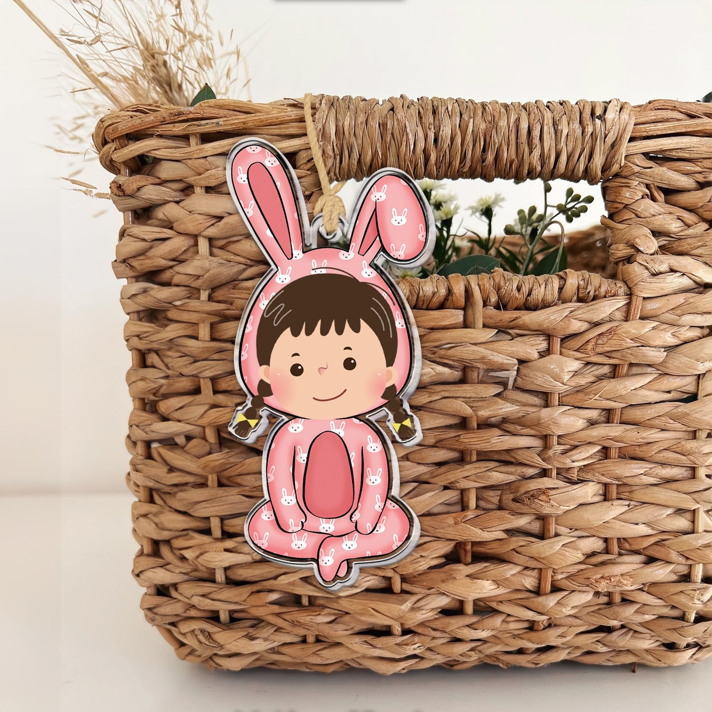 Funny Kid With Easter Bunny Costume - Personalized Easter Ornament