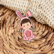 Funny Kid With Easter Bunny Costume - Personalized Easter Ornament