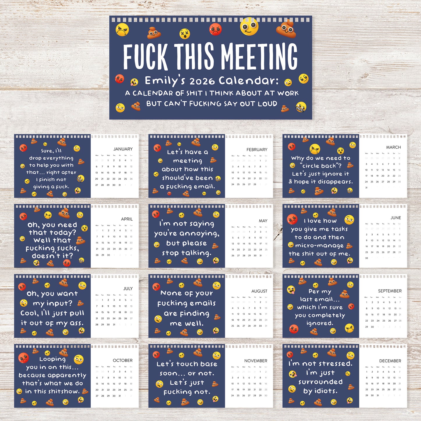 Funny Office Humor Gag White Elephant Gift For Coworkers, Boss, Men, & Women - Personalized Standing Desk Calendar 2026