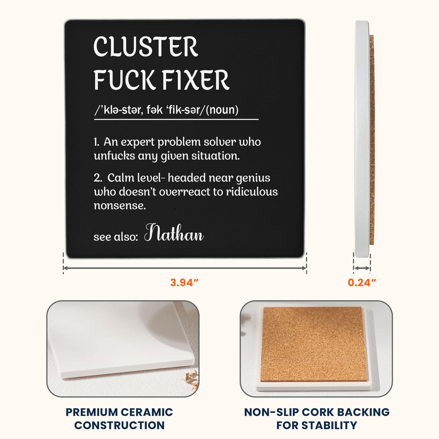 Funny Slate Coaster - Exchange Gifts, Gag Gift For Women, Men, Coworker, Boss - Personalized Ceramic Coaster