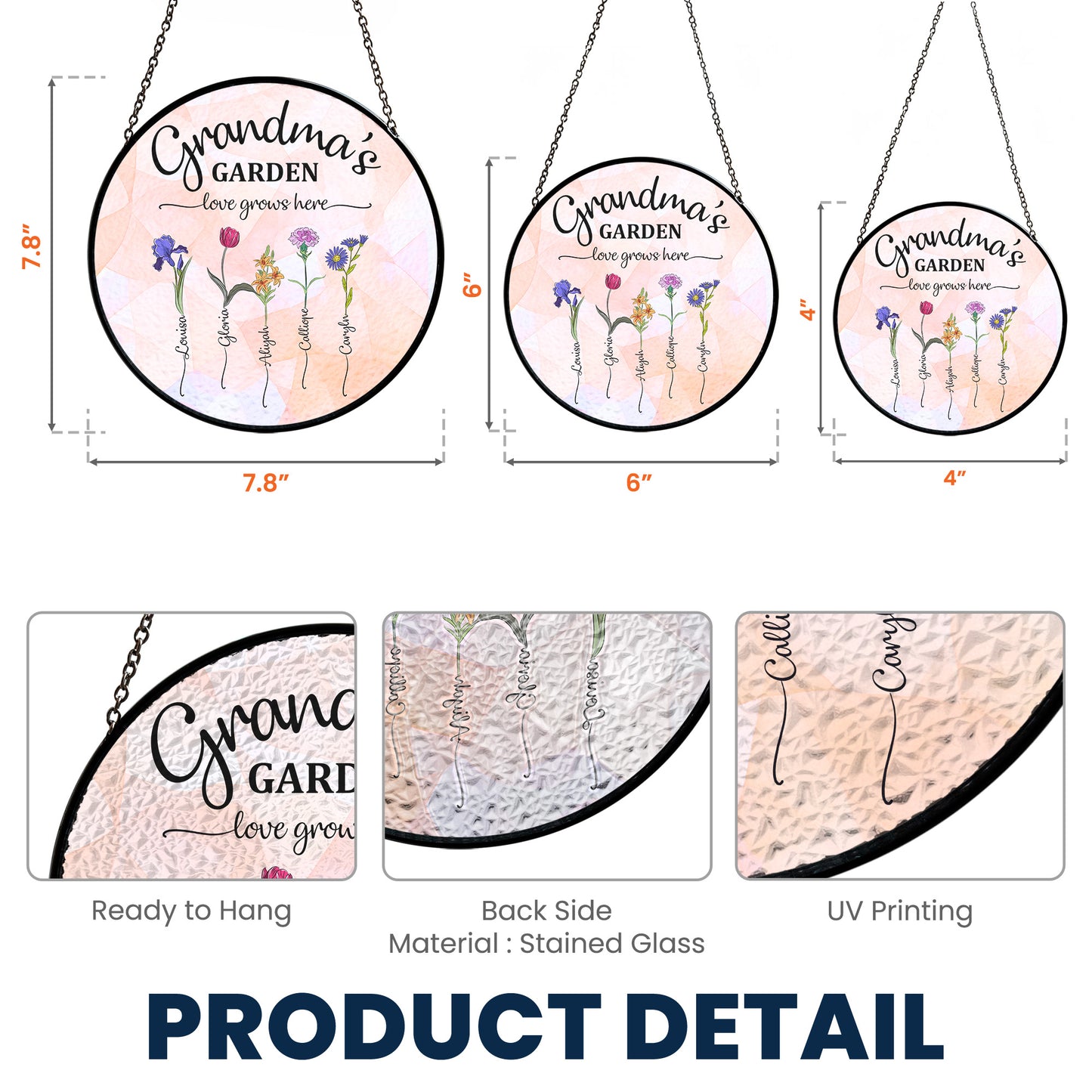 Grandma's Garden - Custom Birth Flower - Personalized Stained Glass Window Hanging Suncatcher