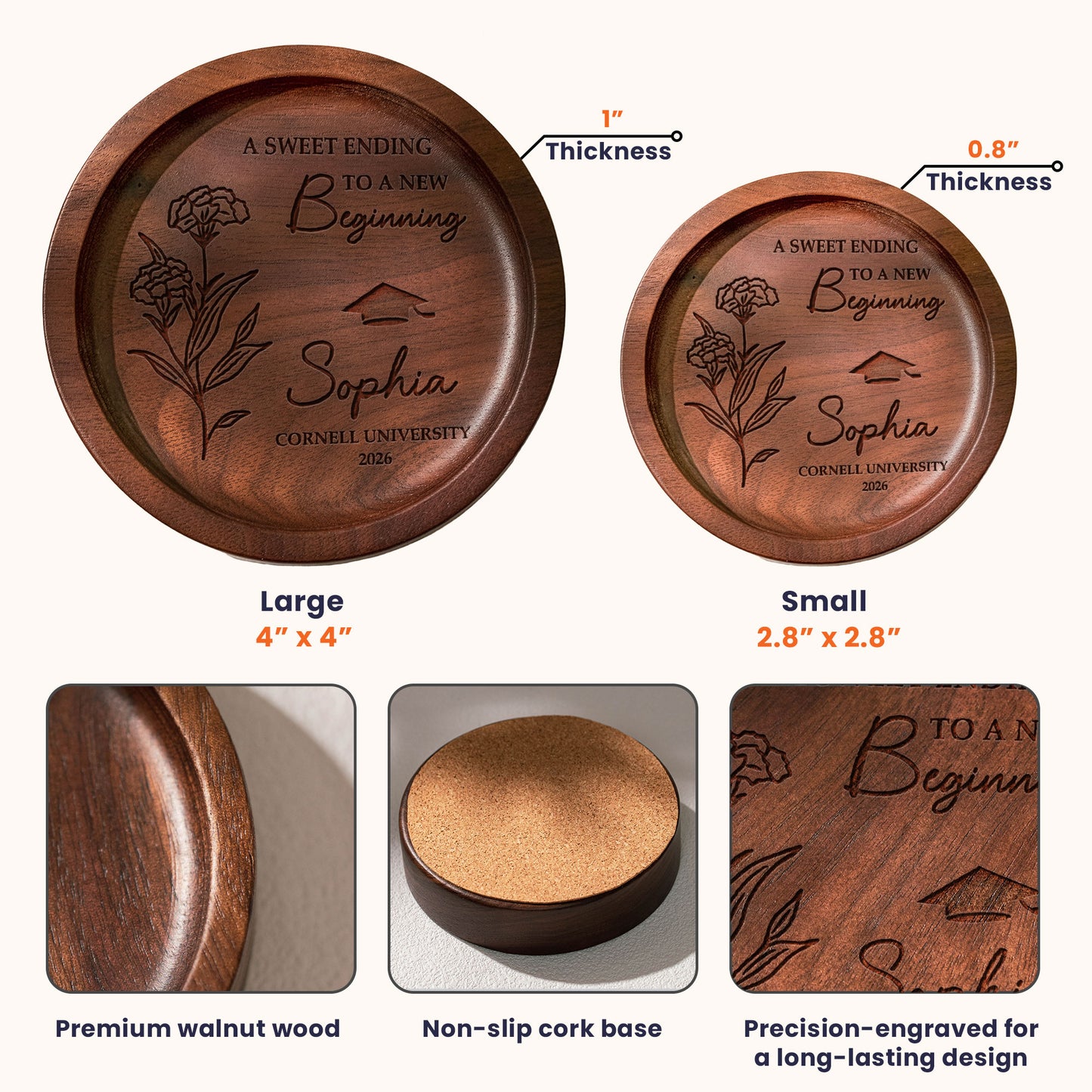 Graduation Gift For Her - Custom Birth Flowers - Personalized Wood Ring Dish