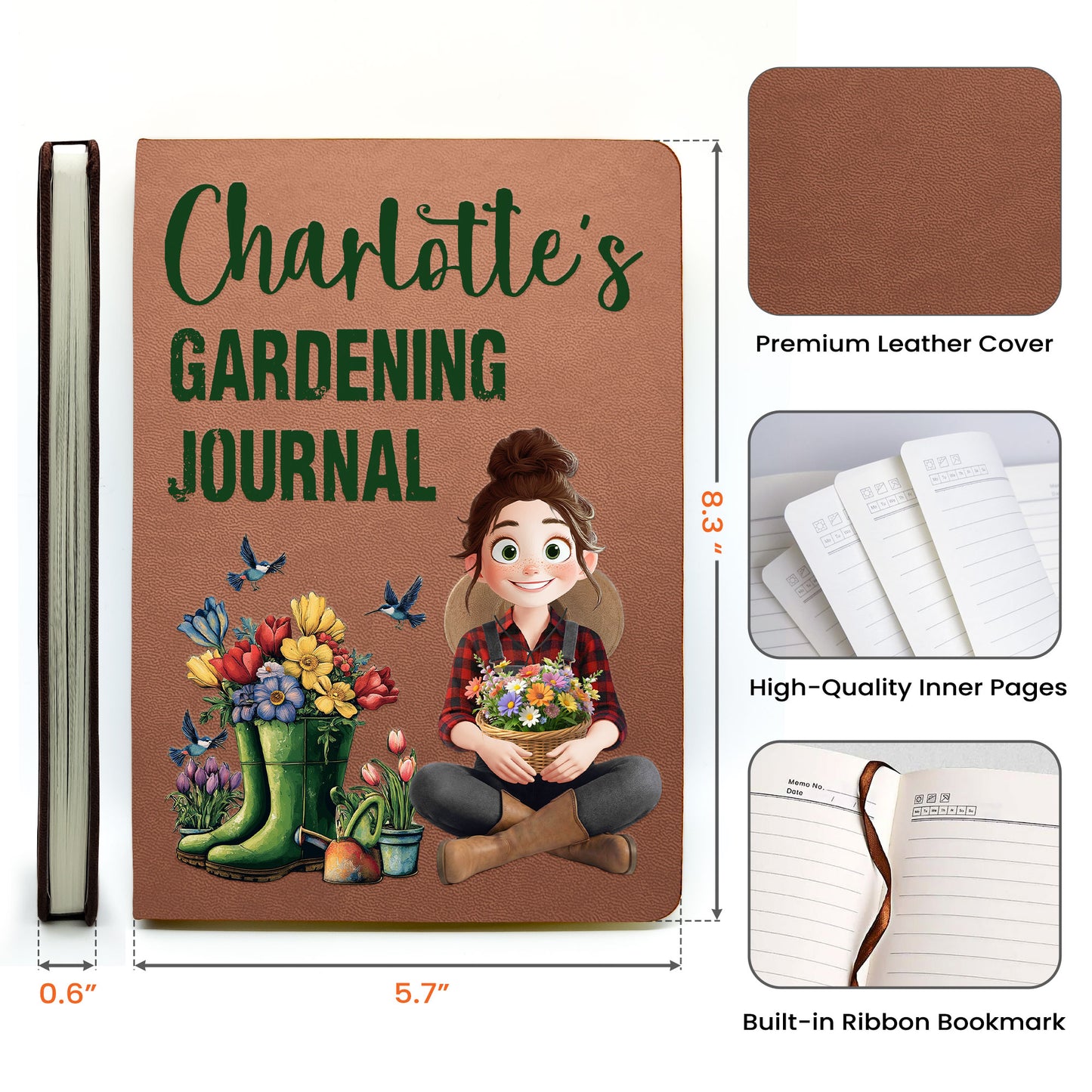 Gardening Journal For Gardener Custom Birth Flower - Personalized Leather Journal