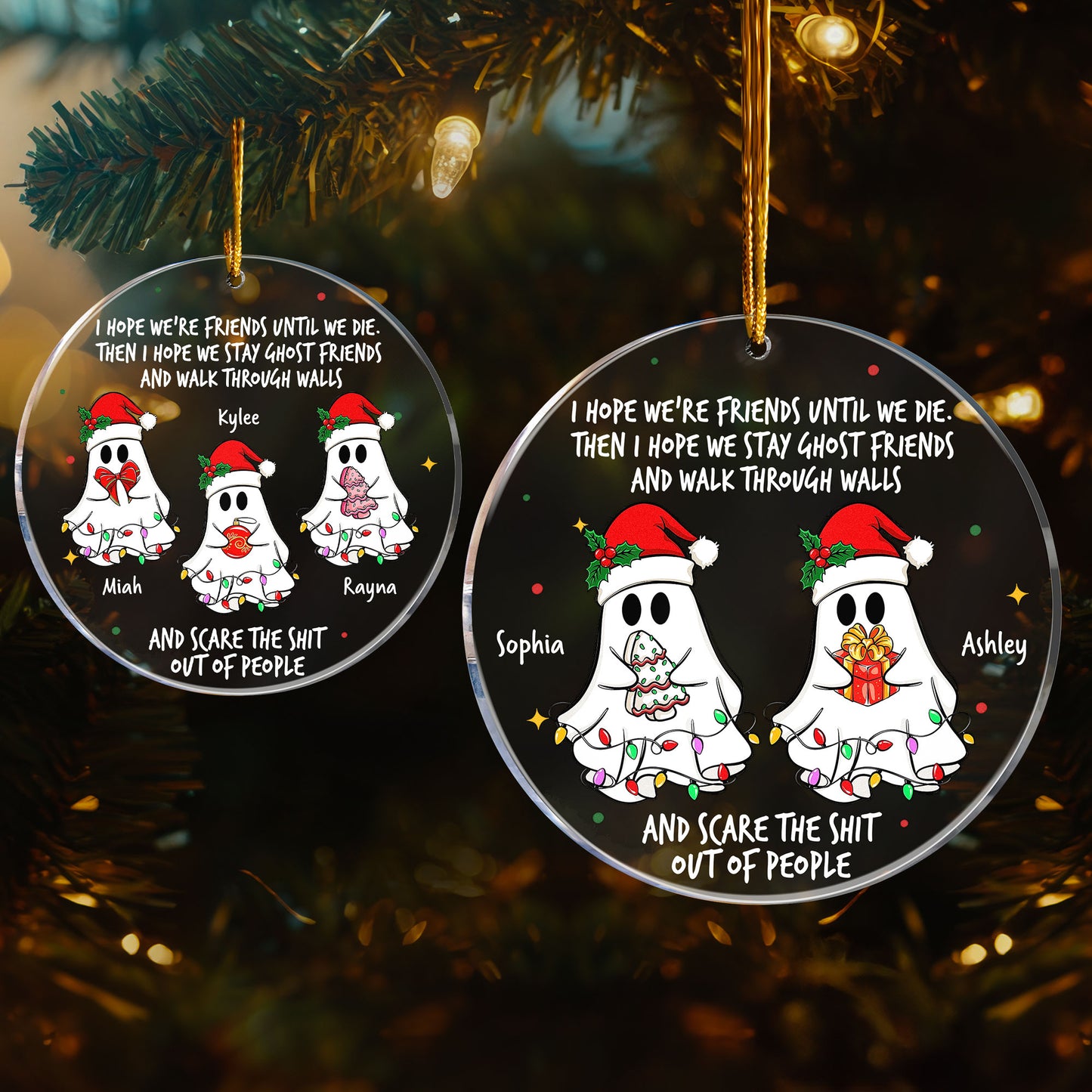 Ghost Friends Funny Christmas - Personalized Acrylic Ornament - Christmas Gift For Friend, Halloween Ornament