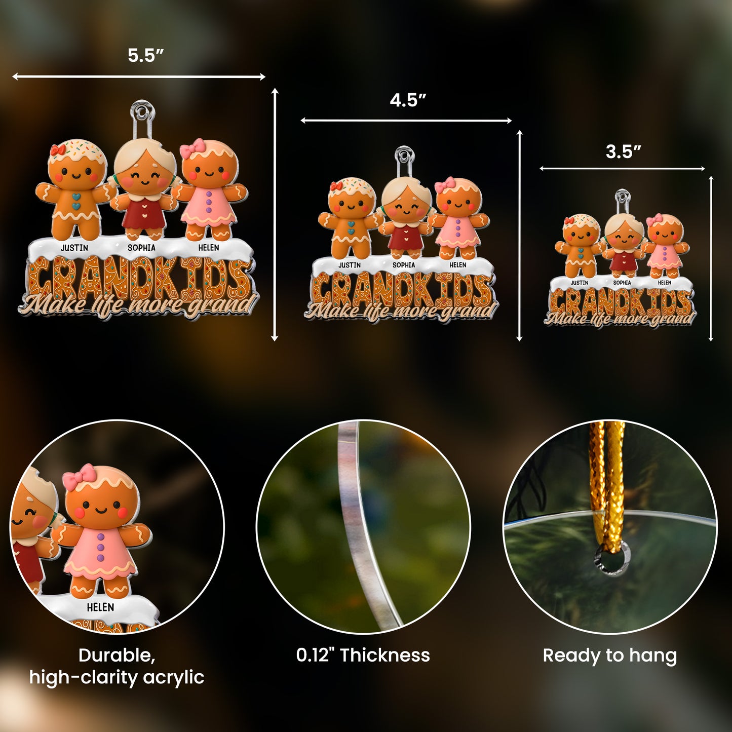 Gingerbread Grandkids Make Life More Grand - Personalized Acrylic Ornament