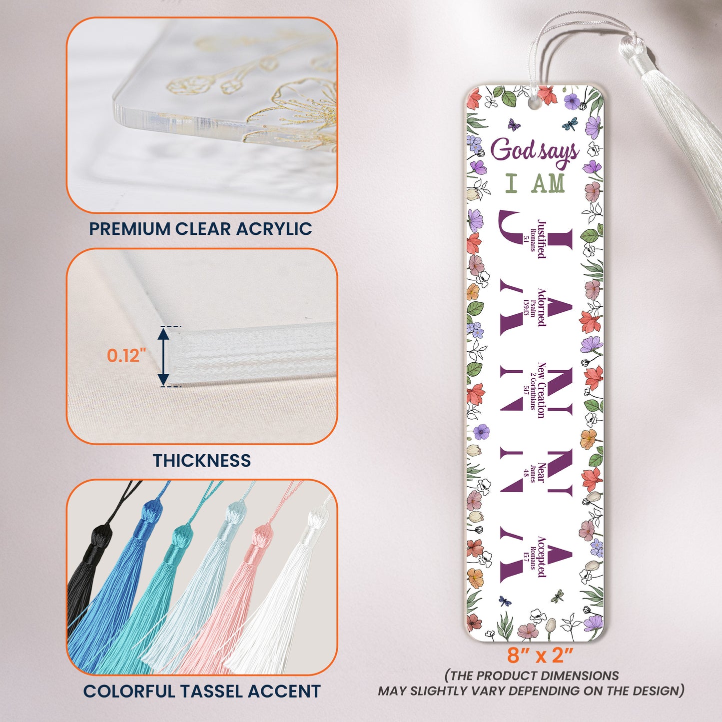 God Says I Am And Name Letter In Bible Verses - Custom Acrylic Bookmark