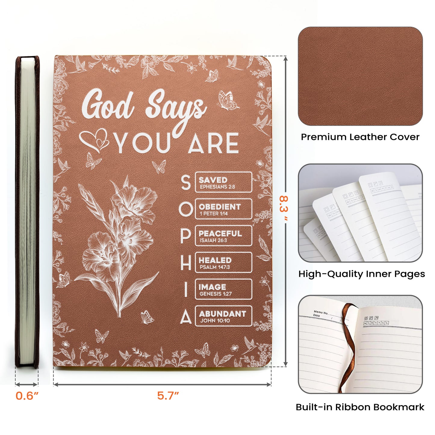 God Says I Am Birth Month Flower Gift For Her - Personalized Leather Journal