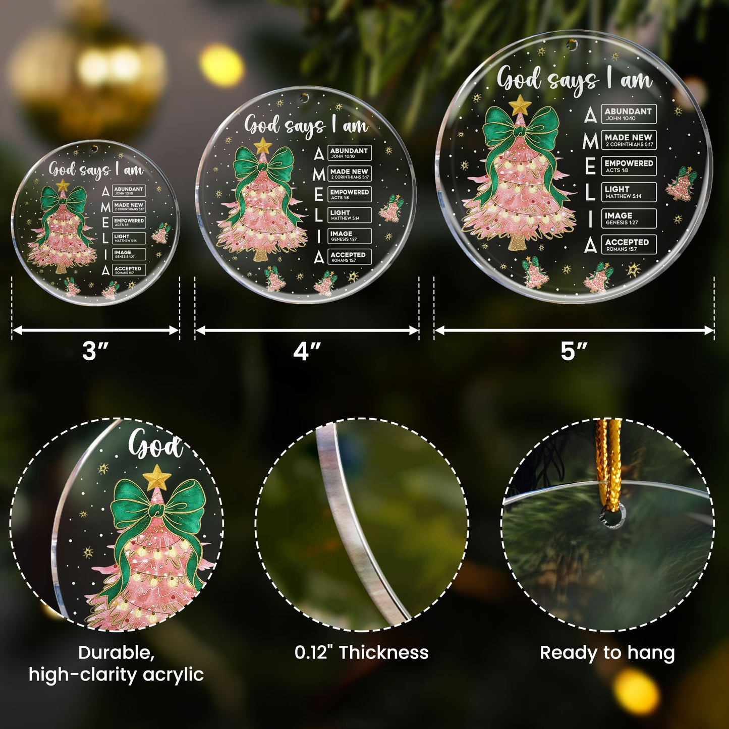 God Says I Am Custom Name Bible Verses - Personalized Acrylic Ornament