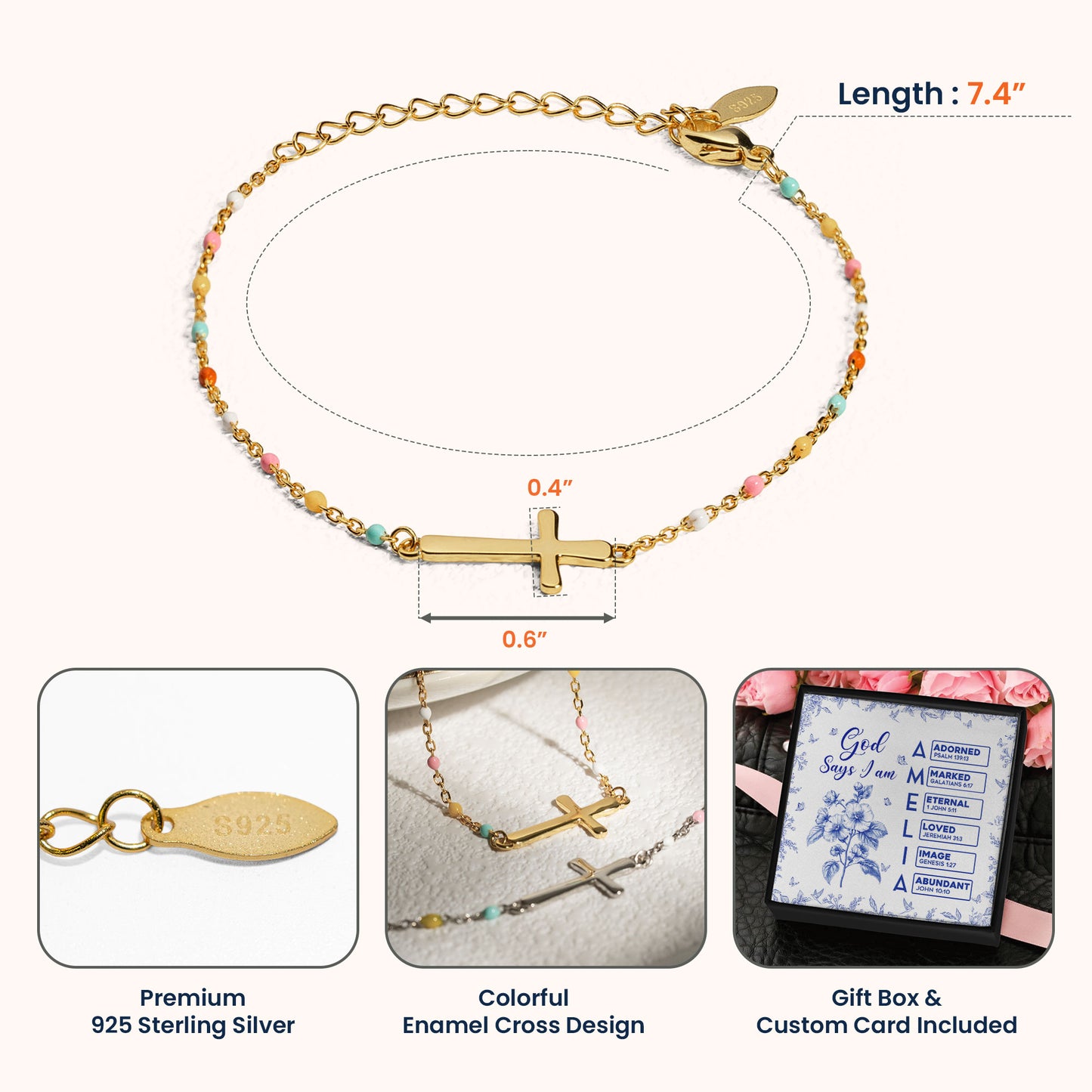 God Says I Am Name In Bible Verse - Cross Bracelet With Custom Card