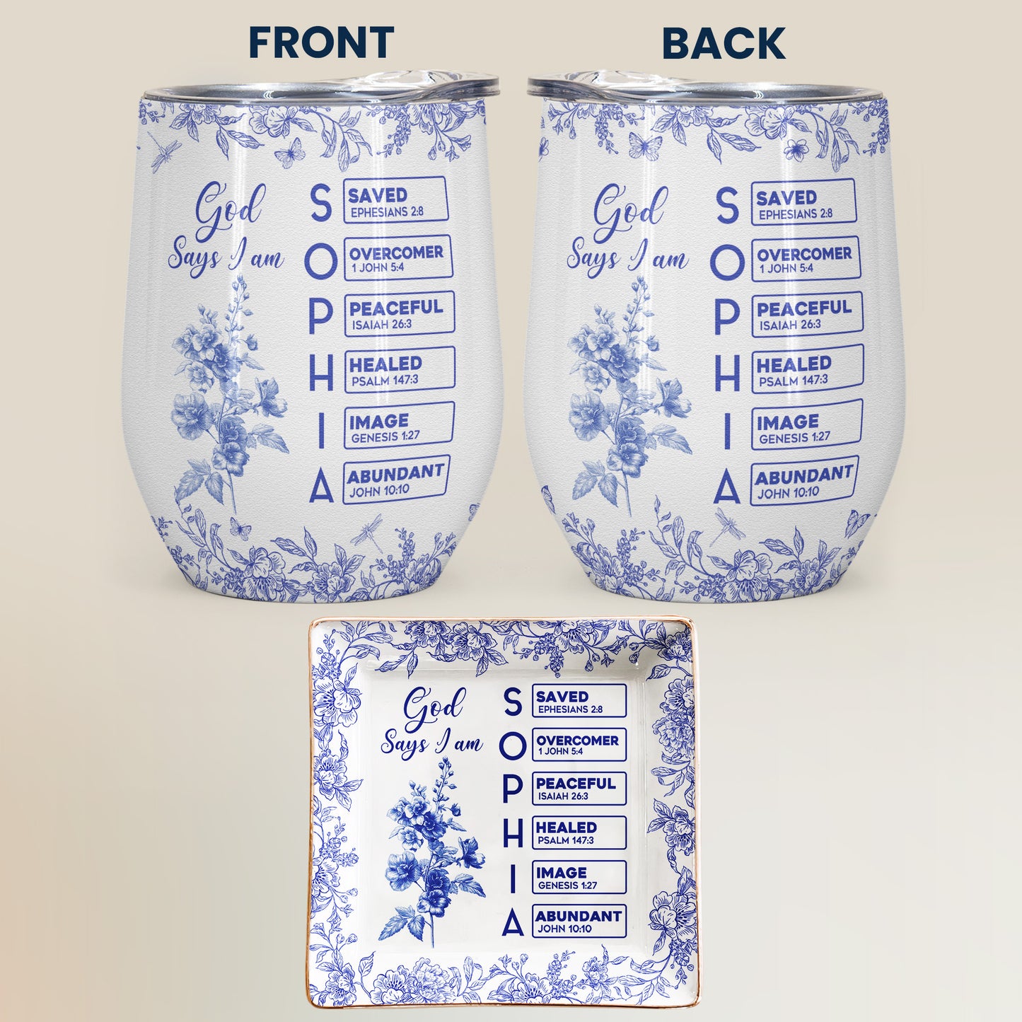 God Says I Am Name Letter In Bible Toile De Jouy Style - Gift Box Set