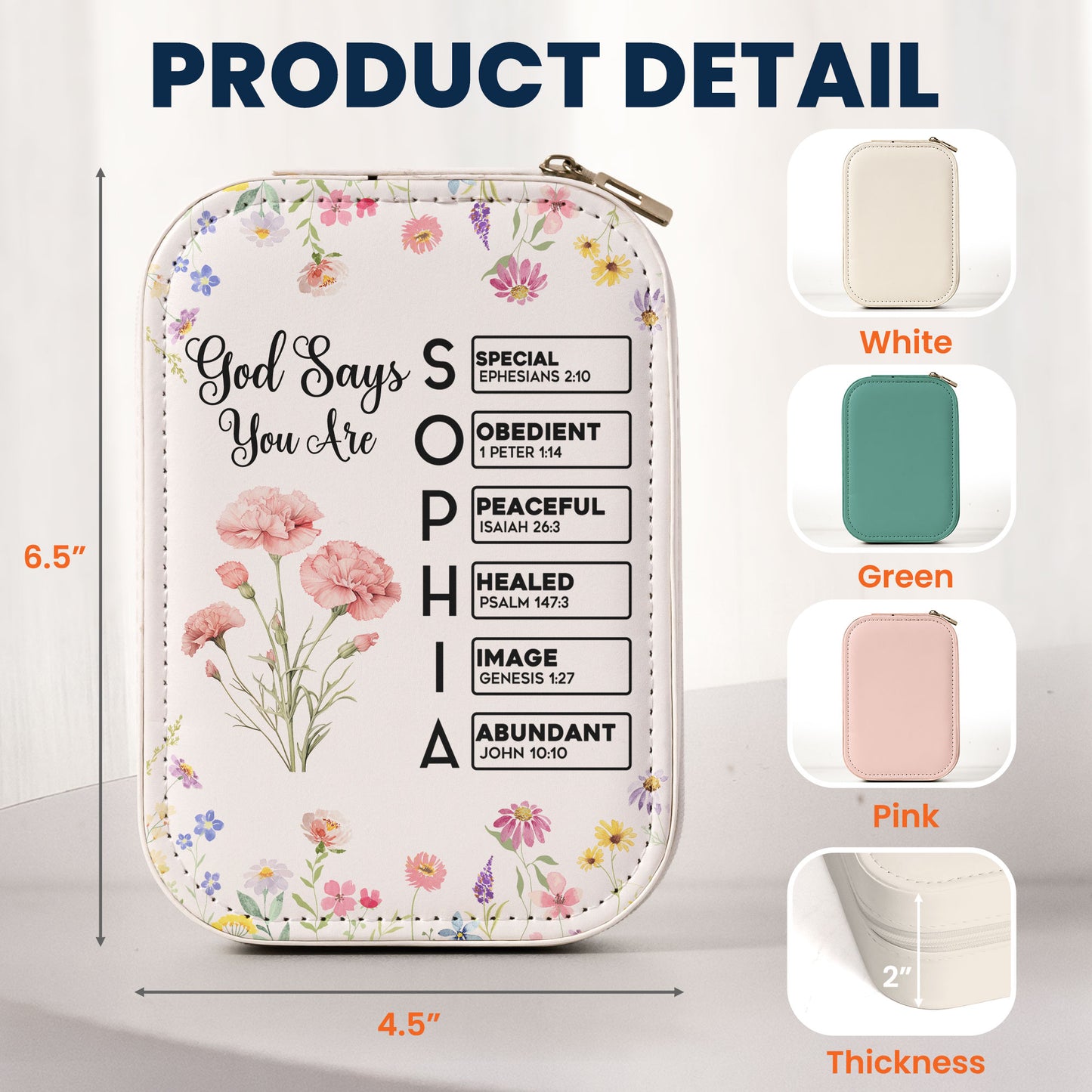 God Says You Are Custom Birth Flower & Name In Bible Verses - Custom Makeup Box With LED Mirror