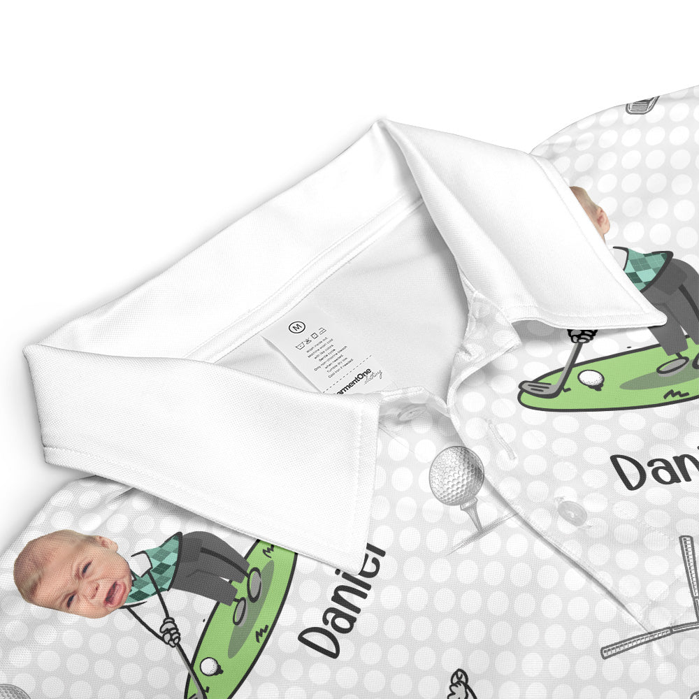 Golf Lovers Golf Dad Custom Funny Face - Personalized Photo Polo Shirt