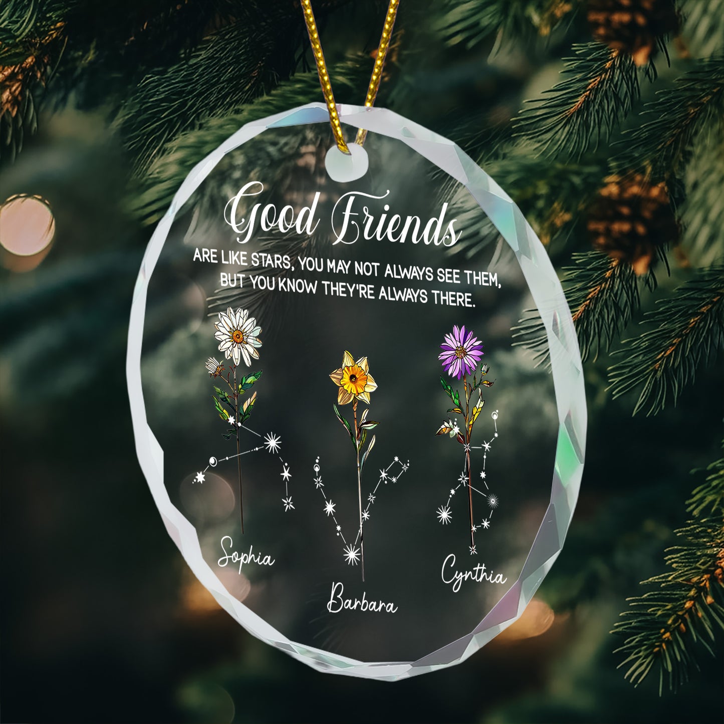 Good Friends Are Like Stars Custom Birth Month & Zodiac Star Sign - Personalized Glass Ornament