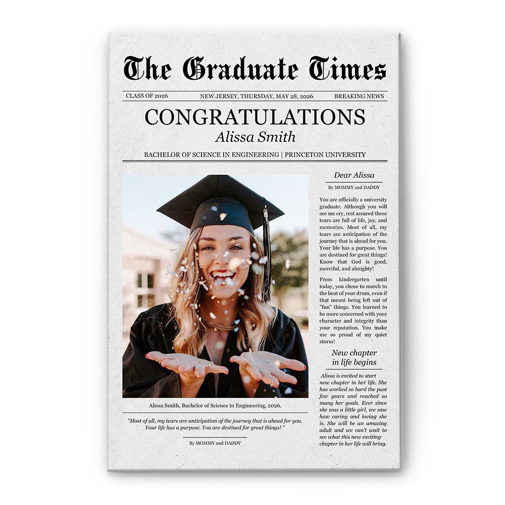 Graduate Printable Newspaper Keepsake - Personalized Photo Canvas