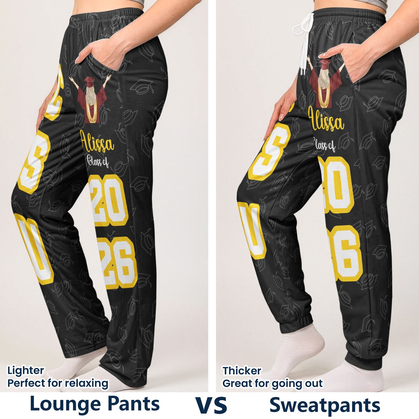 Graduation Gift - Custom School, College Name - Personalized Sweatpants, Lounge Pants With Pockets