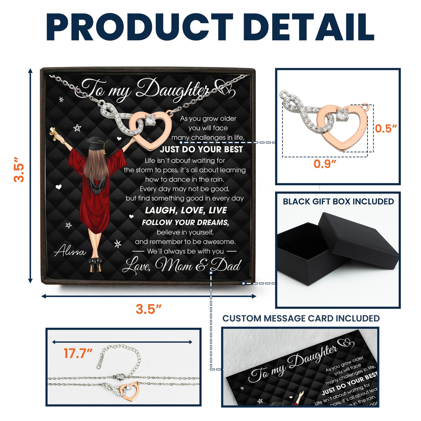 Graduation Gift Daughter Just Do Your Best - Personalized Infinity Heart Necklace