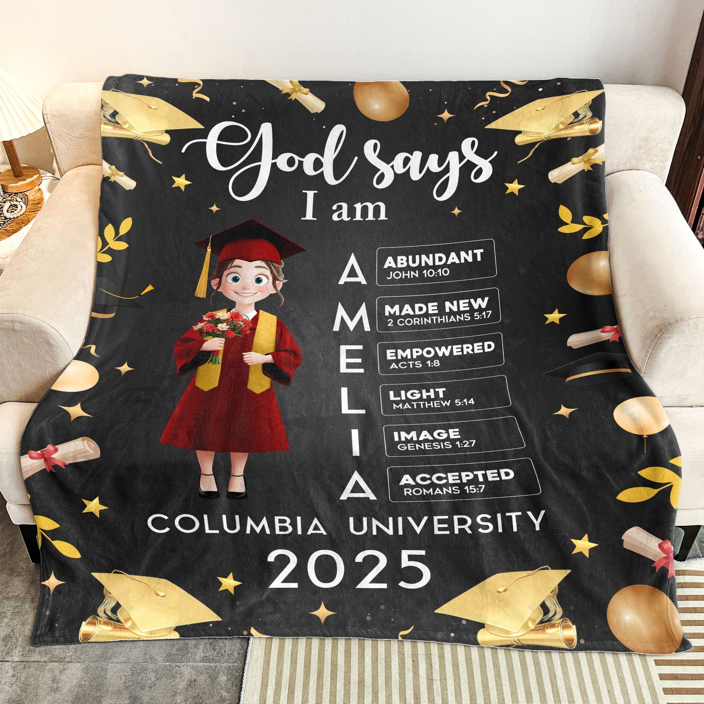 Graduation Gift - God Says You Are Bible Verse - Personalized Blanket