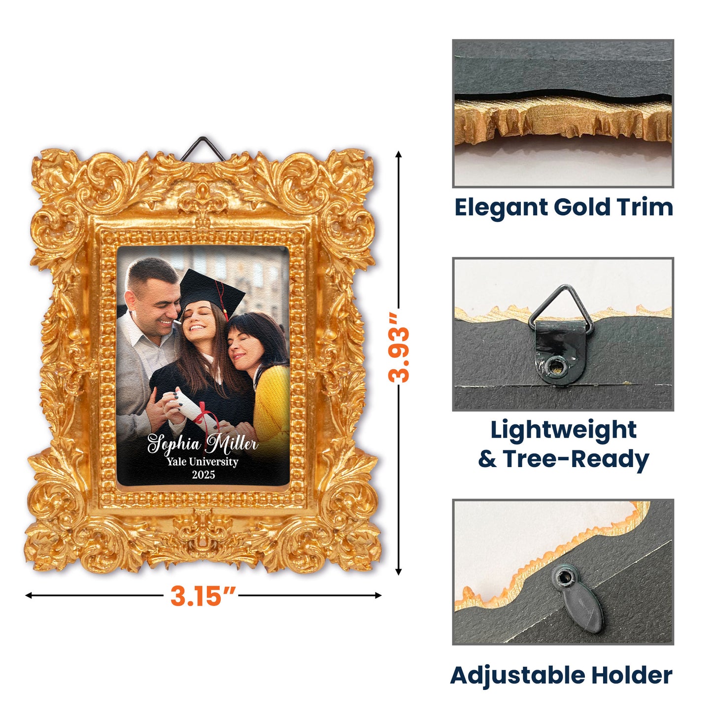 Graduation Gift Keepsake - Personalized Vintage Picture Frame Ornament