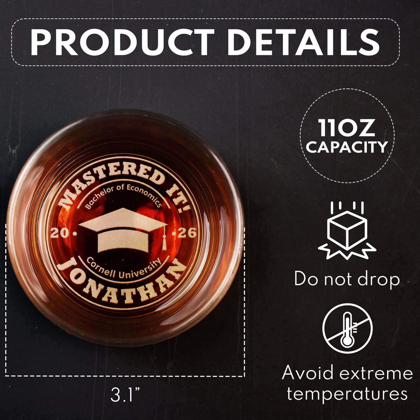 Graduation Gift Mastered It - Personalized Engraved Whiskey Glass