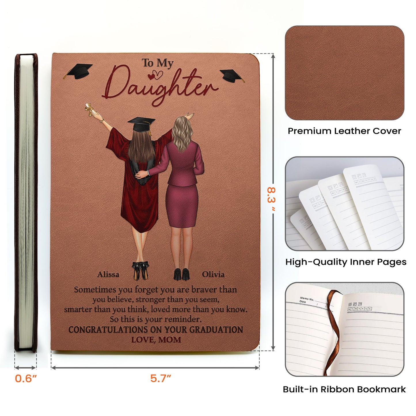 Graduation Gift Sometimes You Forget You Are Braver - Personalized Leather Journal