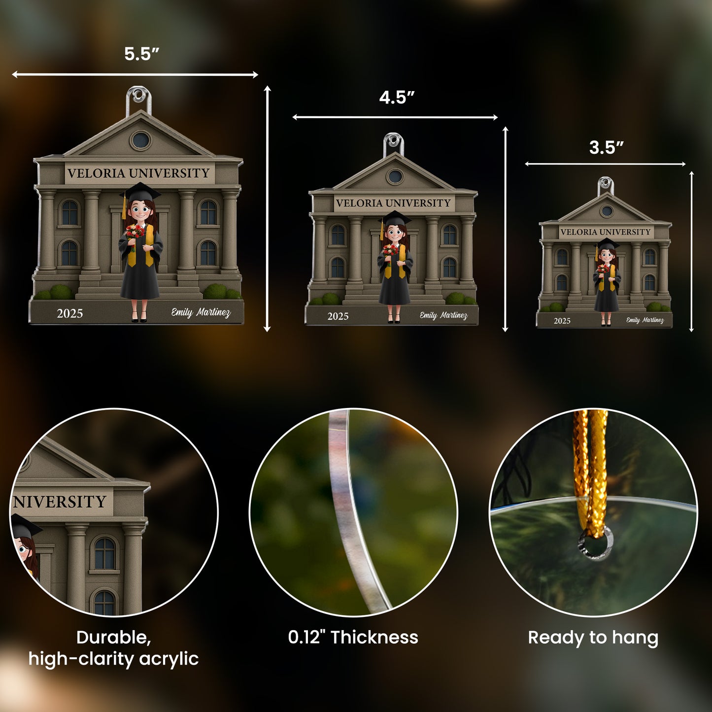 Graduation Keepsake Flat Design - Daughter, Son Gift - Personalized Acrylic Ornament