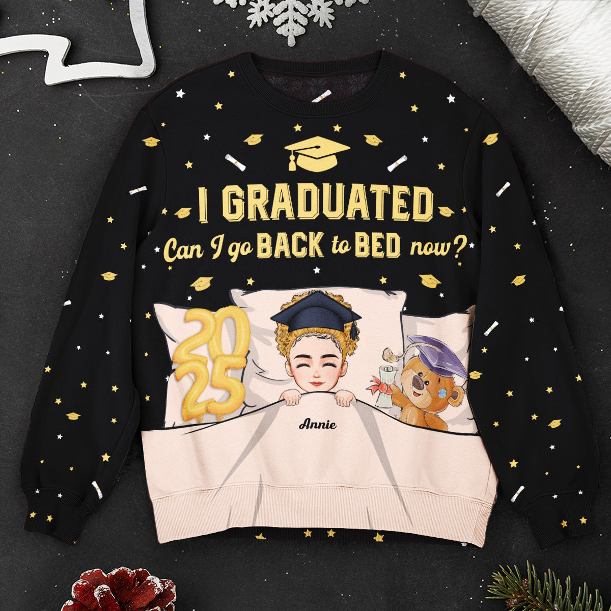 Graduation Sweatshirt Back To Bed Now - Personalized 3D Printed Sweatshirt
