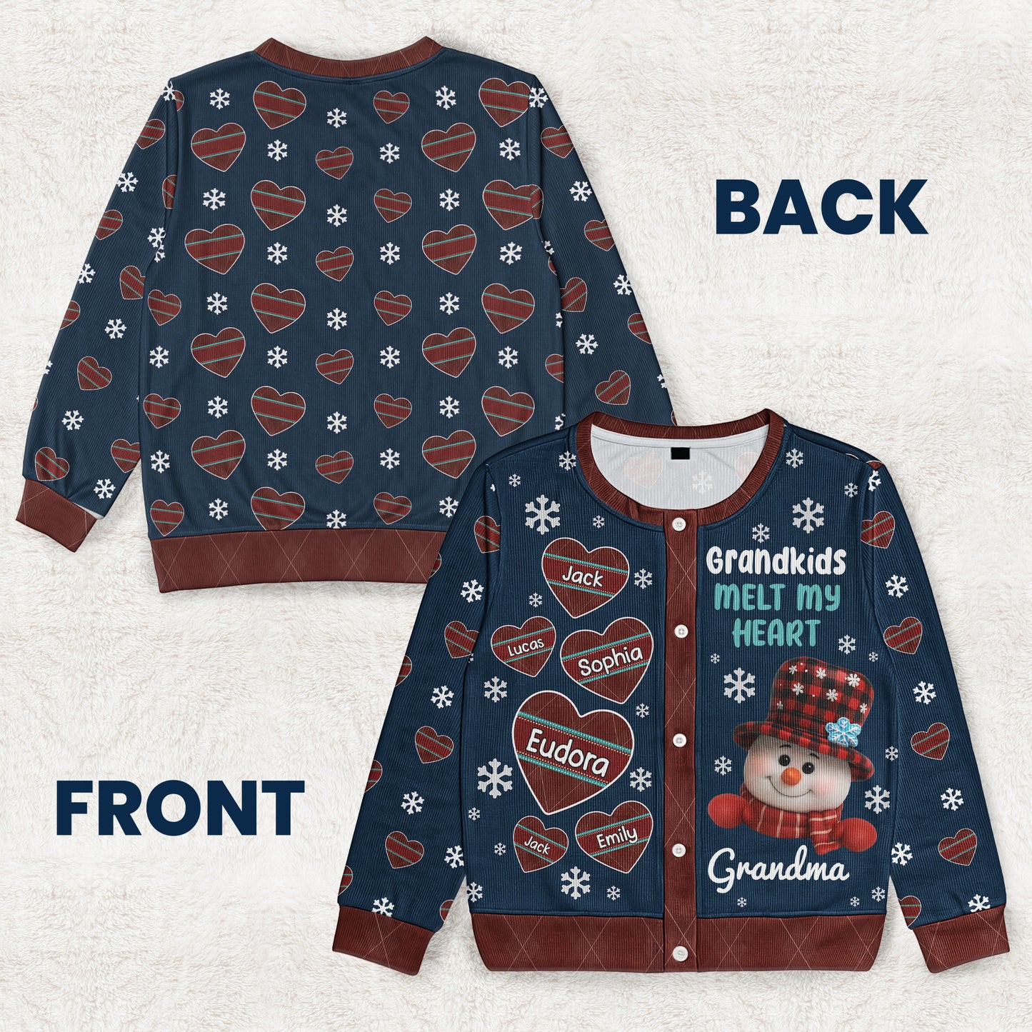 Grandkids Melt My Heart - Personalized Crewneck Cardigan