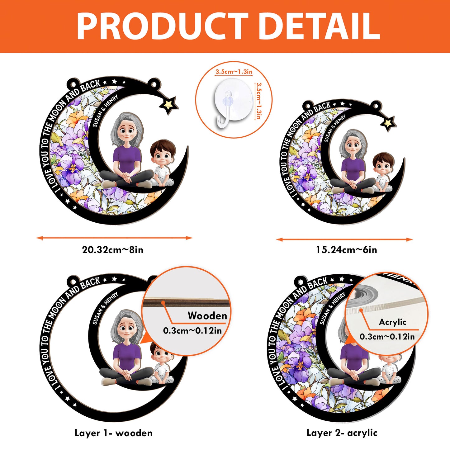 Grandma I Love You - Personalized Window Hanging Suncatcher Ornament