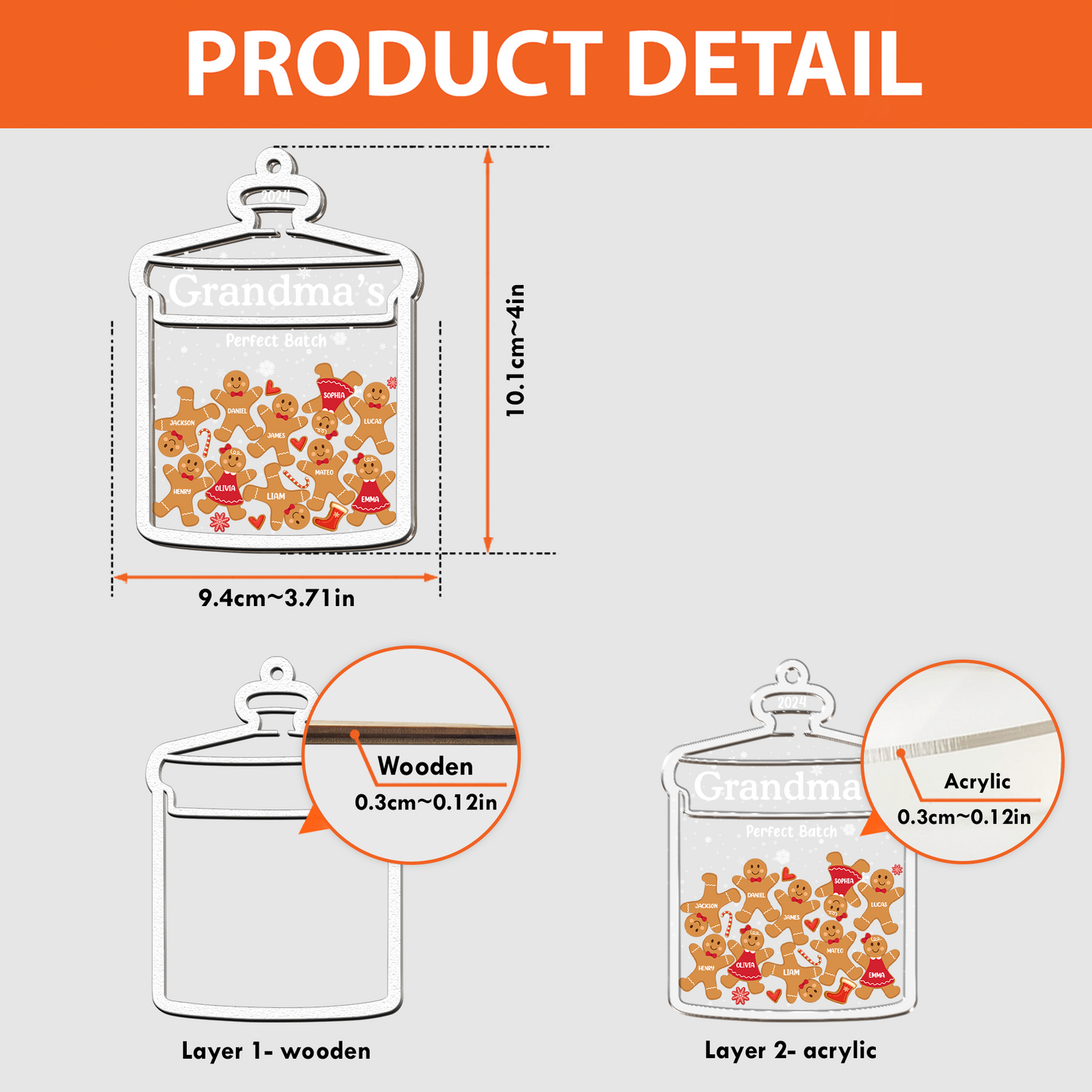 Grandma Perfect Batch Gingerbread - Personalized Wood And Acrylic Ornament - Gift For Grandma